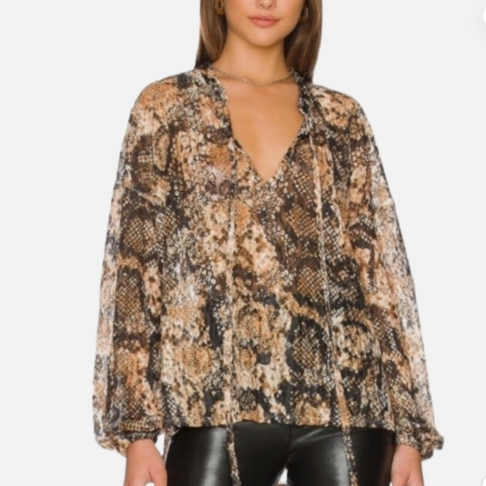 Free People Out for the night top Snake-Print V-Neck Blouse in Brown/Black Small